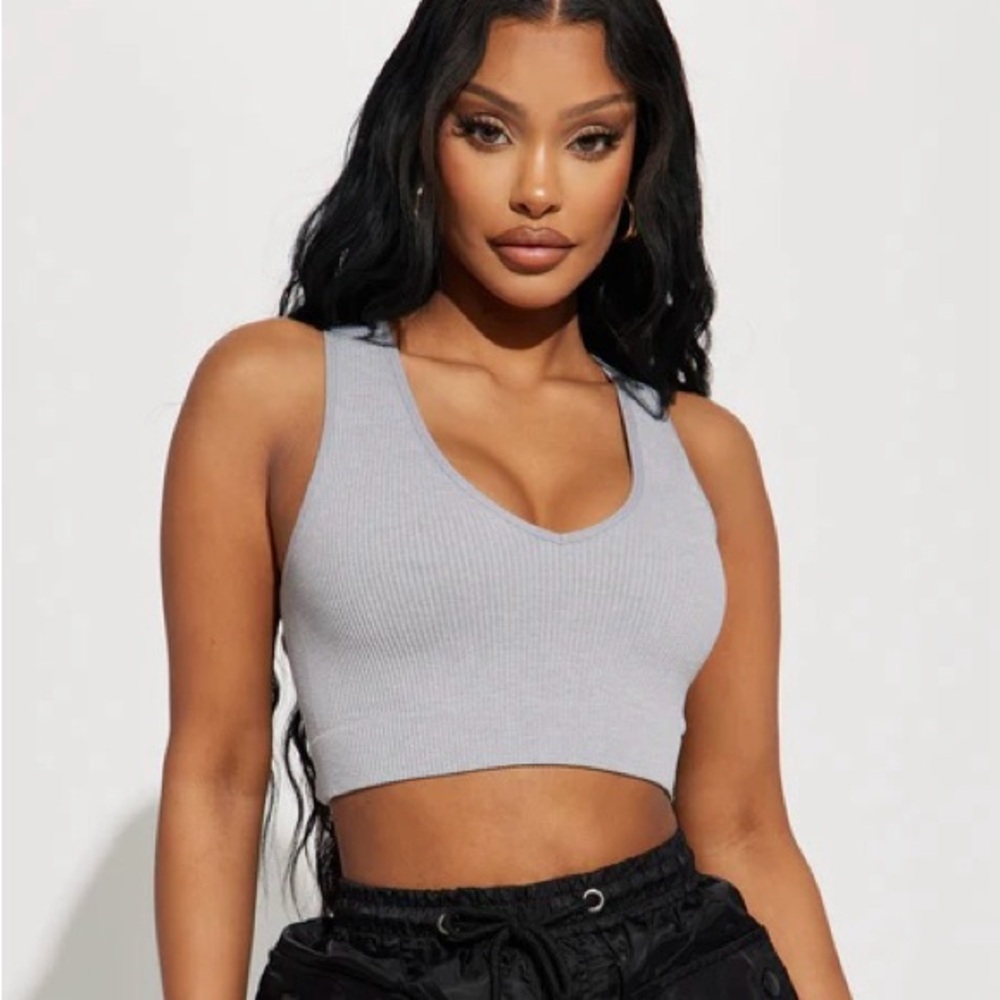 Gray Ribbed Crop Top